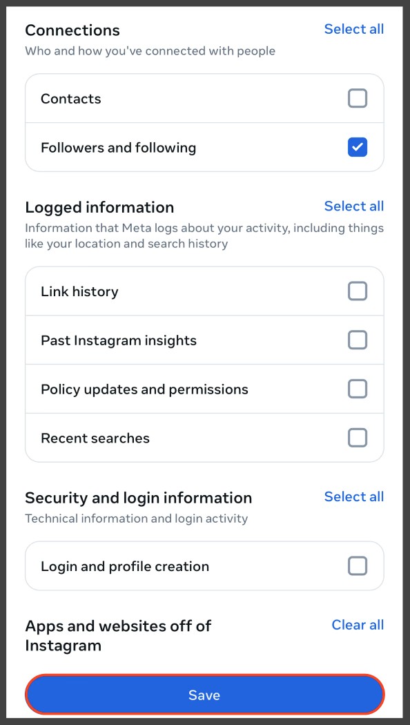 Export settings example